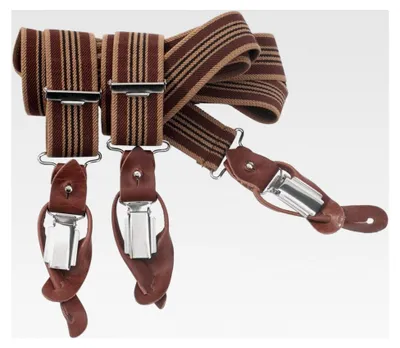 Produktbild von Herren Y-Form Hosenträger rot-beige Linienmuster 30 mm Bandbreite längenverstellbar silberfarbene Clips
