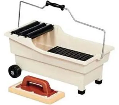 Productafbeelding van Wasbak "Pulirapid" 20 liter, set met rooster, 3 rollen en 1 schraper - afmetingen cm.56x30x30h. - inhoud 20 liter