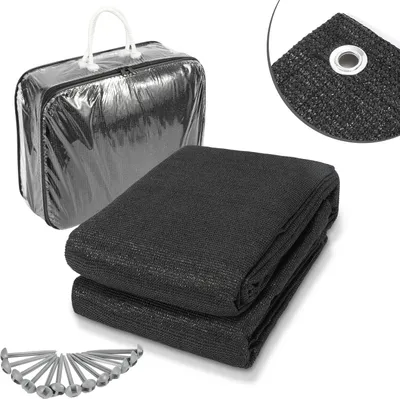 Produktbild von Campingteppich Vorzeltteppich aus HDPE 240 g/m², 300 x 500 cm, Schwarz, 1 Teppich mit 13 Heringen, UV-stabil und beidseitig nutzbar