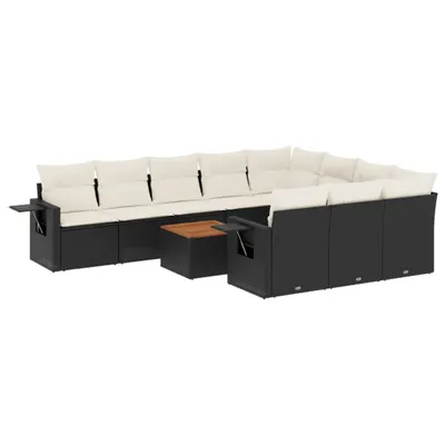 Produktbild von vidaXL 11-tlg. Garten-Sofagarnitur mit Kissen Schwarz Poly Rattan