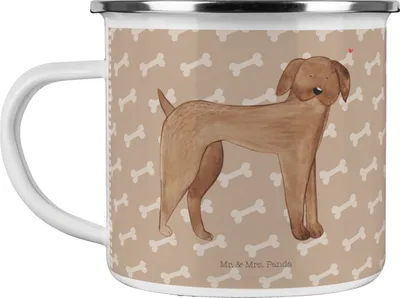 Produktbild von Mr. & Mrs. Panda Campingbecher Hund Dogge - Hundeglück - Geschenk, Emaille Tasse, Haferl, Becher, Deutsche, Herz, Hunde, Sprüche, Pott, Teetasse