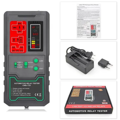 Produktbild von Funktester für Auto-Relais Techstar® CNBJ-722, für 12V/24V, kompatibel mit 4- und 5-poligen Relais, Digitalanzeige, integrierte LED