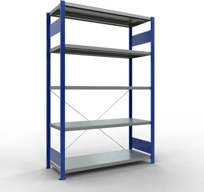 Produktbild von Schulte Fachbodenregal MULTIplus250 Stecksystem | Grundregal | HxBxT 200x130x50cm | 5 Ebenen | Fachlast 250kg | Enzianblau/Verzinkt