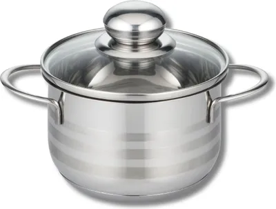 Productafbeelding van Steelpan - 12 cm - Roestvrij staal - Inductie - Met glazen deksel en meetschaal