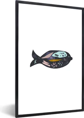 Produktbild von MuchoWow® MuchoWow® Gerahmtes Poster Fisch - Pastell - Schwarz 20x30 cm - Poster mit zchwarzem Bilderrahmen - Drucken - Bilder Poster im Rahmen