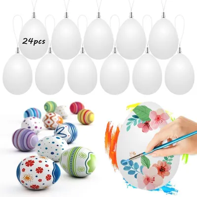 Image de Solidchoice - Coffret de 24 œufs de Pâques en plastique décoratifs pour travaux manuels