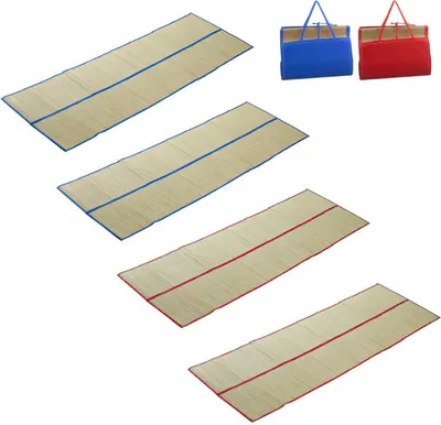 Produktbild von 4er Set Strohmatte Strandmatte 180 x 60 cm Liegematte Bastmatte Faltbar Sonnenmatte Rollmatte Blau Rot Strand Matte mit Tragegriffen