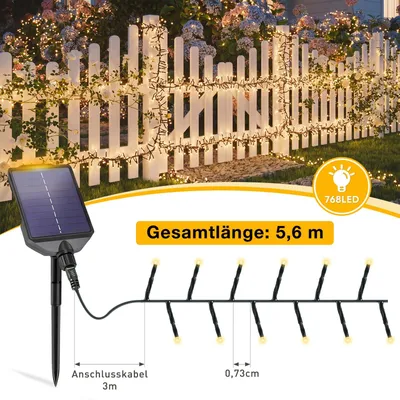 Produktbild von Solar Lichterkette 768er LED 8,6m mit Fernbedienung, Wetterfest für Garten