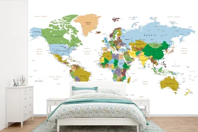 Produktbild von MuchoWow® Fototapete für Wohnzimmer oder Schlafzimmer Wandtapete Vinyl Motivtapete Weltkarte - Erde - Farben - 360x240 cm - Vinyl-Tapete