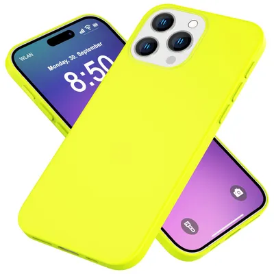 Produktbild von NALIA Neon Silikonhülle für iPhone 16 Pro – Soft-Touch & Signal-Neon – NEONSHOCK (Matte Schutzhülle) – Marke aus Berlin – Gelb