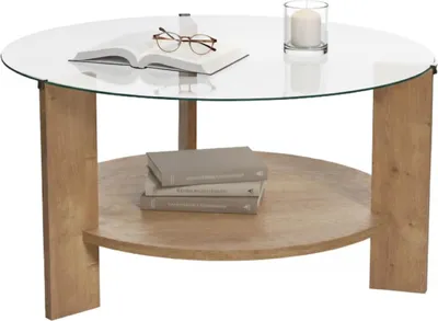 Image de Canevino - Table basse, 75x75x40h cm Marron Chêne, Forme Ronde