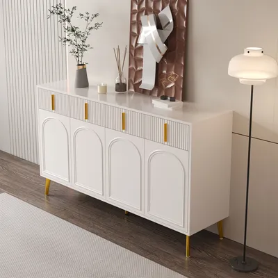 Produktbild von okwish Kommode Sideboard mit viel Stauraum, Schrank mit 4 Türen, 4 Schubladen, Schubladenschrank Anrichte für Wohnzimmer, 140*37,8*82 cm. , Weiß