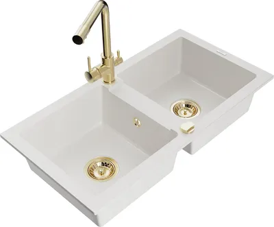 Immagine prodotto di Mexen Mario lavello in granito a 2 vasche con rubinetto da cucina Duero, bianco - 6504-20-671600-50