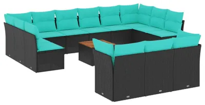 Produktbild von 14-tlg. Garten-Sofagarnitur mit Kissen Schwarz Poly Rattan