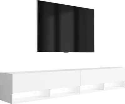 Obrázek produktu pro Nízká TV deska 200 (2 x 100) cm matná bílá, LED bílá, 200 × 32 × 34 cm