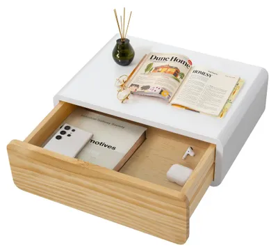 Image de Étagère murale de chevet avec tiroir - Table de chevet suspendue moderne pour différentes pièces