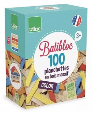 Productafbeelding van Vilac houten bouwstenen Batibloc, 100 stuks, kleurrijk, creatief speelgoed