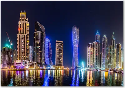 Produktbild von Tulup® Glas-Bild - 100 x 70 - Wandbild aus Glas - Wandkunst - Wandbild hinter gehärtetem Sicherheitsglas - Landschaften - Dubai in der Nacht - Mehrfarbig