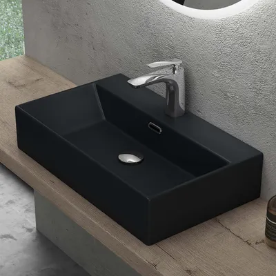 Produktbild von doporro Waschbecken keramik Aufsatzwaschbecken Hängewaschbecken Waschtisch mit Nano-Bechichtung 61x36x13cm in matt schwarz Brüssel206