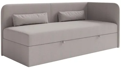 Produktbild von Selsey Calmmo – Jugendbett 90x200 mit Bettkasten, Chenille-Bezug, Kopfteil rechts, Dunkelbeige
