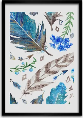 Produktbild von Bild - Bilderrahmen - 50 cm x 70 cm - MDF - Rahmen - Wandkunst Federn und Blumen