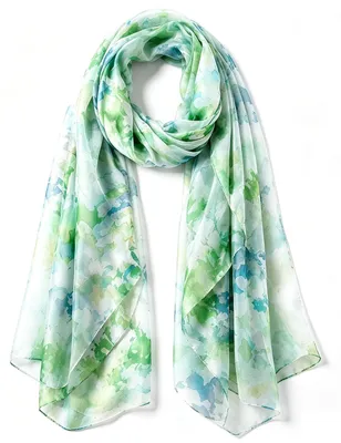 Image de SolidKeus - Écharpe en soie 100% pour femmes, 176 x 110 cm, motif floral vert