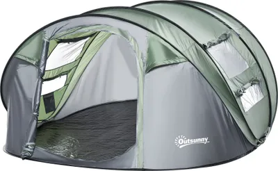Produktbild von Outsunny namiot dla 4-5 osób namiot kempingowy z kołkami namiot kopułowy poliester B3 siatka włókno szklane ciemnozielony+szary 263,5 x 220 x 123 cm