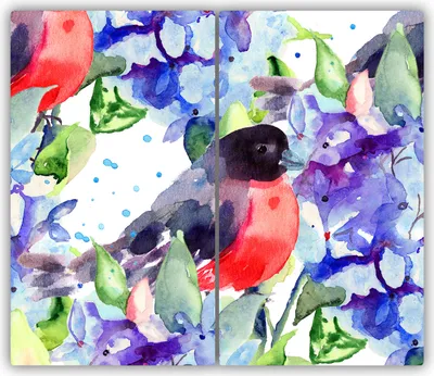 Produktbild von Tulup Glas-Herdabdeckplatte - 2x30x52cm - Glaskeramikkochfeld-Abdeckung Spritzschutz Zweiteilig Vogel und Blumen