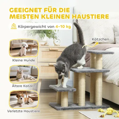 Produktbild von Hundetreppe 3 Stufen 54 cm Hoch Haustiertreppe für Kleine Hunde Katzentreppe mit Sisal Kratzbäumen, Spielball