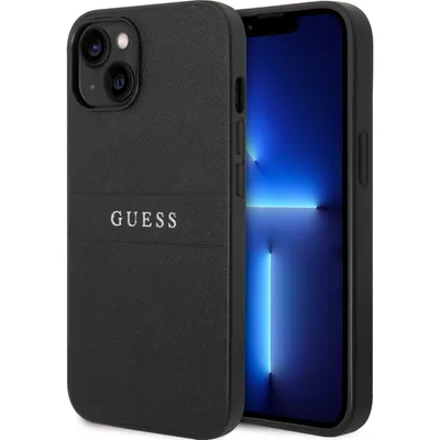 A black iPhone case with the Guess logo is shown next to an iPhone.