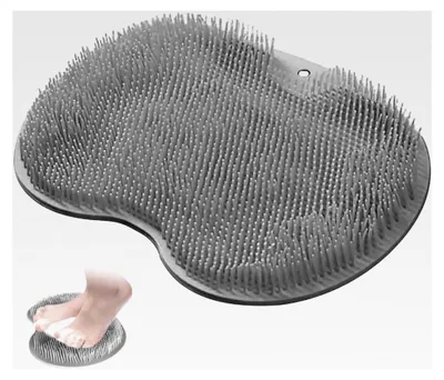 Produktbild von Silikon Duschmatte, Fußbürste für die Dusche, Rückenschrubber mit rutschfesten Saugnäpfen, Fußmassage zur Förderung der Durchblutung und Peeling (Grau)