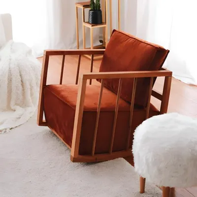 Produktbild von Wohnzimmer Polstersessel Einsitzer Sessel Sitzer Stoff Orange Design
