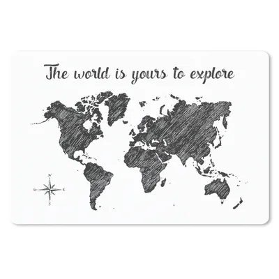 Produktbild von MuchoWow® Schreibtischunterlage Weltkarte - Zitat - Schwarz - Weiß 60x40 cm - XXL Mauspad - Großes Mauspad