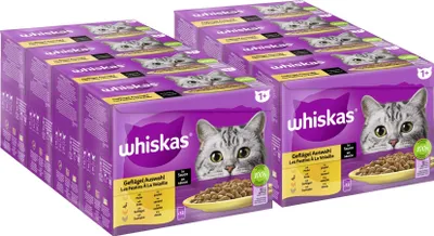 Produktbild von WHISKAS® Katzenfutter Nassfutter Multipack 1+ Geflügel Auswahl in Sauce 2 x 48 x 85g