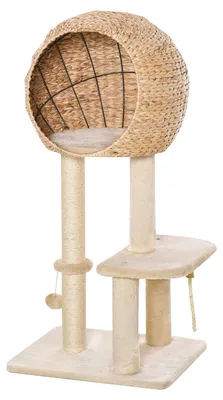 Obrázek produktu pro PawHut, kočičí strom, 100 cm, škrábací strom s pelíškem, sisal, měkký plyš, béžová barva