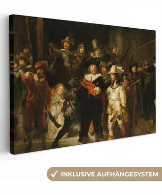 Obrázek produktu pro OneMillionCanvasses® - Obraz na plátně - Noční hlídka - Obraz od Rembrandt van Rijn, nástěnná malba, nástěnné dekorace obrazy obývací pokoj, 120x80cm