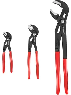 Obrázek produktu pro Sada tří kusů kleští na vodní pumpy, vyrobená z oceli CR-V, délky 180 mm / 240 mm / 420 mm, s nastavením pomocí tlačítka