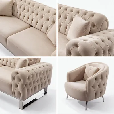 Produktbild von Sofa Set Jumeirah in Beige Samt-Stoff / 3-Sitzer + 3-Sitzer + Sessel + Sessel