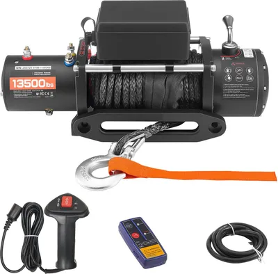 Obrázek produktu pro SucceBuy Elektrický lanový naviják, 6100 kg, 12 V DC s 26 m syntetického kabelu, bezdrátové a kabelové dálkové ovládání, IP55, vhodný pro terénní vozidla, džípy, přívěsy a lodě