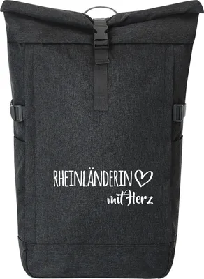 Produktbild von Huuraa Kurierrucksack Rheinländerin mit Herz 30-44 Liter Black Melange Fairtrade Rolltop Rucksack Geschenkidee