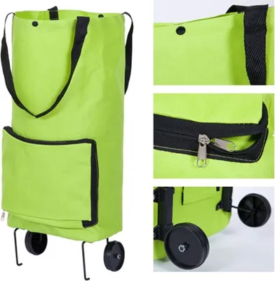 Produktbild von Wiederverwendbare Faltbare Einkaufstasche mit Rollen - Hochkapazitiver Organizer für Lebensmittel und Gemüse - Farbe: Grün, Farbe:Grün