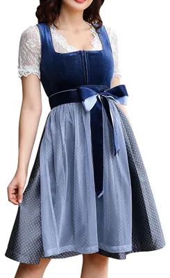 Produktbild von Dirndl Damen Set - Dirndlkleid/Dirndlbluse/Dirndlschürze - Kurzes Midi Kleid -