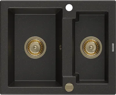 Produktbild von Mexen Carlos 1,5-Becken-Granitspüle 582 x 475 mm, Schwarz/Gold metallisch, Siphon Gold - 6518581500-75-G