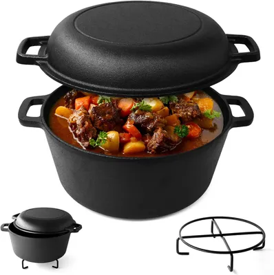 Obrázok produktu pre Joejis Dutch Oven 4,7 litra z liatiny – 1,75 litra viacúčelový poklop pre rúru a všetky typy sporákov na dusenie mäsa, pečenie chleba, varenie gulášu a ďalšie použitie