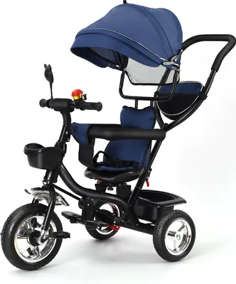 Produktbild von Dreirad 4in1 Kinderdreirad mit Sonnendach Kinderwagen Fahrrad Baby Kleinkinder Blau