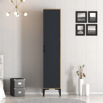 Produktbild von Skye Decor, Kumsal S - Walnut, Anthracite, Kleiderschrank, Nussbaum, 100 % MELAMINBESCHICHTETE SPANPLATTEN, 40 x 201,4 x 47,5 cm