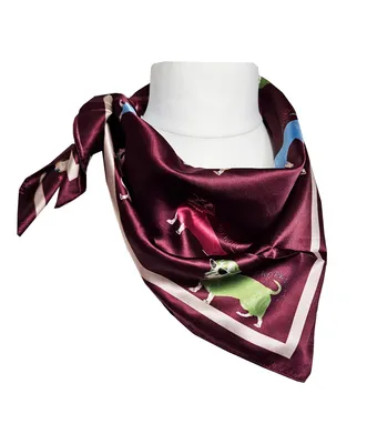 Produktbild von Nickituch DACKEL Burgundy Weinrot 70x70 Satin Damen Halstuch Bandana Hund Druckmotiv