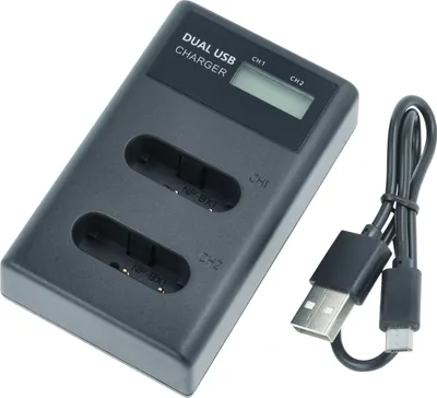 Produktbild von vhbw Dual Micro-USB + USB-C Ladegerät kompatibel mit Sony Cybershot DSC-HX50, DSC-HX50V Kamera - Ladeschale + Micro-USB Kabel Ladeanzeige + Display