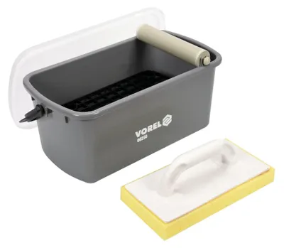 Produktbild von Fliesen-Waschset, 3-teilig, 10 L Eimer mit Rolle, Waschbrett, Fugbrett