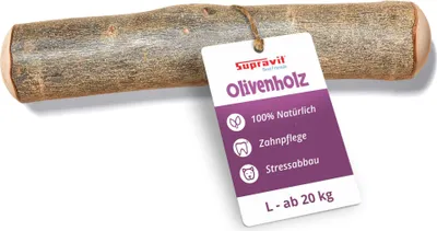 Produktbild von Supravit Olivenholz Hundespielzeug L | Natürliches Kauholz & splitterfreier Kauknochen für Hunde | Langanhaltende Beschäftigung & Zahnpflege